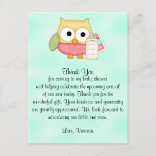 Baby shower geslachtsneutrale uil briefkaart