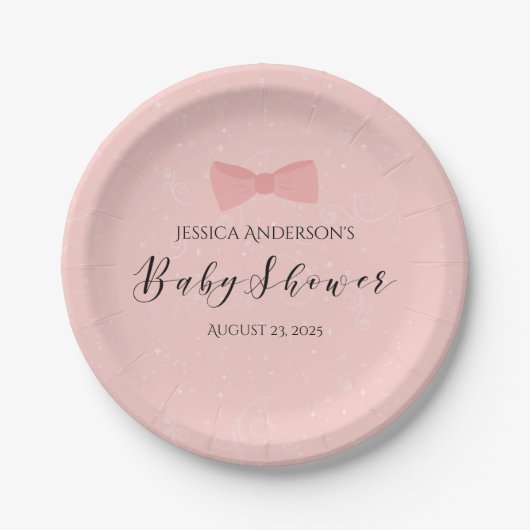 Baby shower Gewoon Schattige Roze Boog Papieren Bordje (Voorkant)