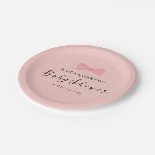 Baby shower Gewoon Schattige Roze Boog Papieren Bordje (Gekanteld)