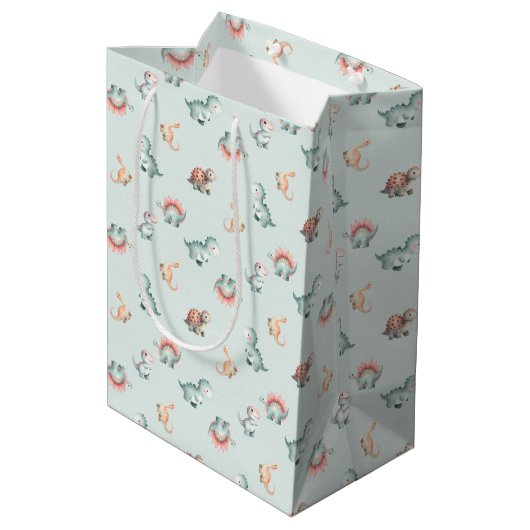 Baby Shower Gift Bag Mixed Dinosaur Pattern Party Medium Cadeauzakje (Achterkant Gekanteld)