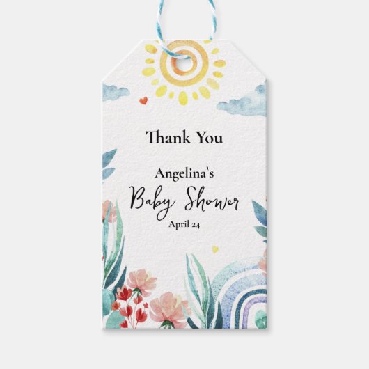 Baby shower Gift Label met waterverf ontwerp. Cadeaulabel (Voorkant)