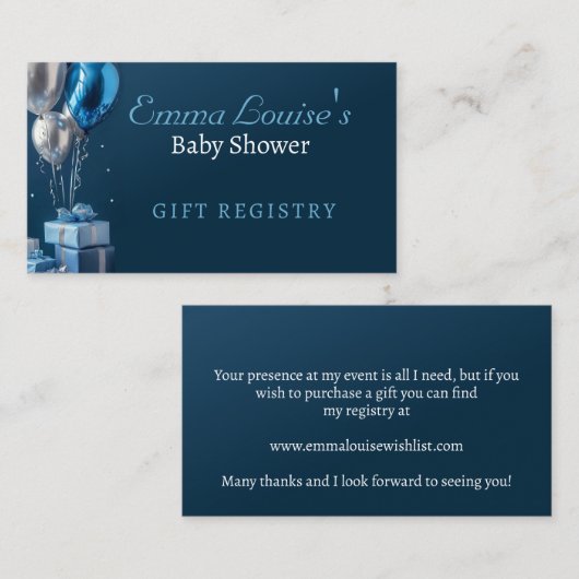 Baby shower Gift Registry Informatiekaartje (Voorkant / Achterkant)
