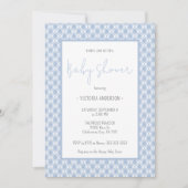 Baby shower Gingham Cute Pastel Blue Boy Kaart (Voorkant)