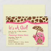 baby shower - Giraffe Afdrukken & Roze Owl & Umbre Kaart (Voorkant / Achterkant)