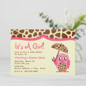 baby shower - Giraffe Afdrukken & Roze Owl & Umbre Kaart (Staand voorkant)