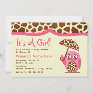 baby shower - Giraffe Afdrukken & Roze Owl & Umbre Kaart