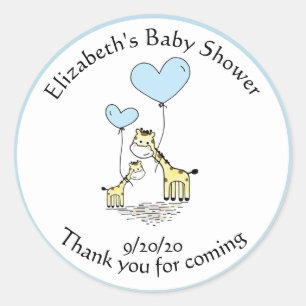Baby Shower Giraffe Blauwe Ballon Bedankt Favoriet Ronde Sticker