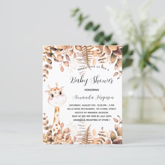 Baby shower giraffe eucalyptus herfst uitnodiging (Staand voorkant)