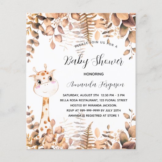 Baby shower giraffe eucalyptus herfst uitnodiging (Voorkant)