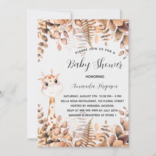 Baby shower giraffe eucalyptus oerwoud luxe kaart (Voorkant)