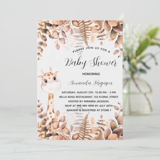 Baby shower giraffe eucalyptus oerwoud luxe kaart (Staand voorkant)
