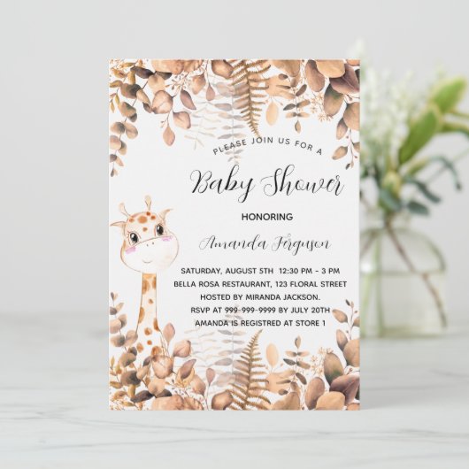 Baby shower giraffe eucalyptusbos oerwoud kaart (Staand voorkant)