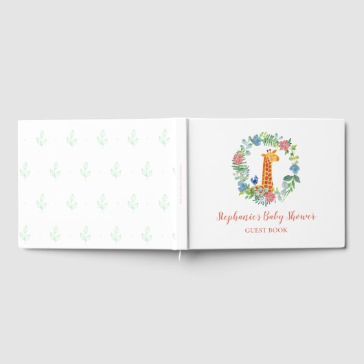 Baby shower Giraffe & Floral krans gepersonaliseer Gastenboek (Volledig)
