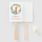 Baby shower Giraffe Floral krans gepersonaliseerd Handwaaier (Voorkant en achterkant)