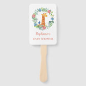 Baby shower Giraffe Floral krans gepersonaliseerd Handwaaier (Voorkant)