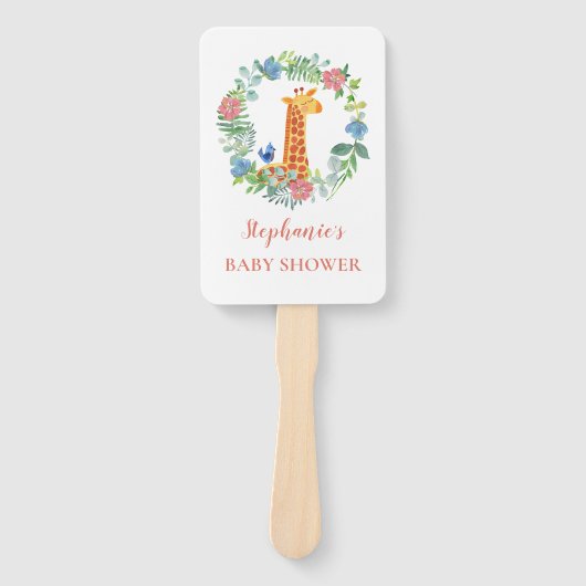 Baby shower Giraffe Floral krans gepersonaliseerd Handwaaier (Voorkant)