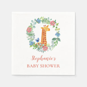 Baby shower Giraffe Floral krans gepersonaliseerd Servet