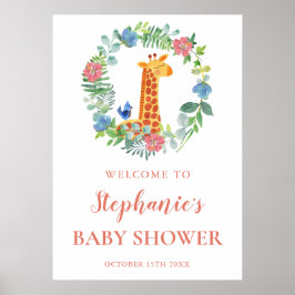 Baby shower Giraffe & Floral Wreate Baby shower Poster