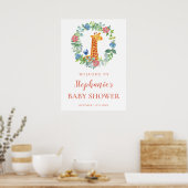 Baby shower Giraffe & Floral Wreate Baby shower Poster (Keuken)