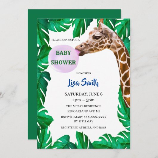 Baby shower Giraffe Kaart (Voorkant / Achterkant)