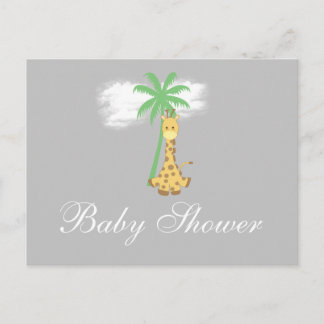Baby Shower Giraffe op zilvergrijze uitnodigingen