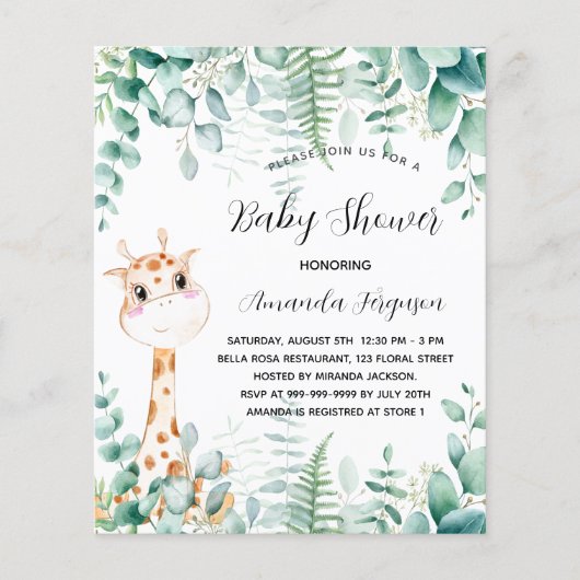 Baby shower giraffe safari uitnodiging (Voorkant)