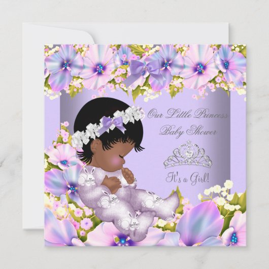 Baby shower Girl African Paars Princess Kaart (Voorkant)