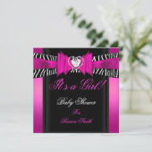 Baby shower Girl Baby Hot Pink Black Zebra Kaart (Staand voorkant)