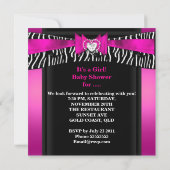 Baby shower Girl Baby Hot Pink Black Zebra Kaart (Achterkant)