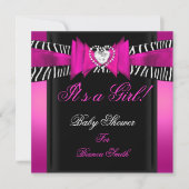 Baby shower Girl Baby Hot Pink Black Zebra Kaart (Voorkant)