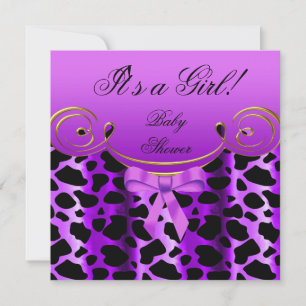 Baby shower Girl Baby Paars Black Animal Print Kaart