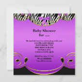 Baby shower Girl Baby Paars Black Zebra Kaart (Achterkant)