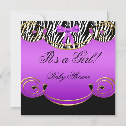 Baby shower Girl Baby Paars Black Zebra Kaart (Voorkant)