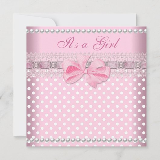 Baby shower Girl Baby Pink Pearl Lace Kaart (Voorkant)