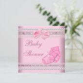 Baby shower Girl Baby roze Booties Parelaas Kaart (Staand voorkant)