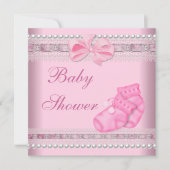 Baby shower Girl Baby roze Booties Parelaas Kaart (Voorkant)