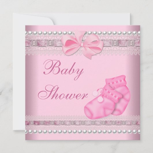 Baby shower Girl Baby roze Booties Parelaas Kaart (Voorkant)
