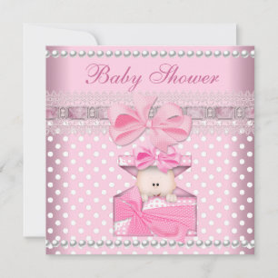 Baby shower Girl Baby roze Gift Pearl Lace Kaart