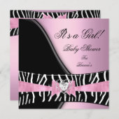 Baby shower Girl Baby roze Zebra Kaart (Voorkant / Achterkant)