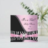 Baby shower Girl Baby roze Zebra Kaart (Staand voorkant)