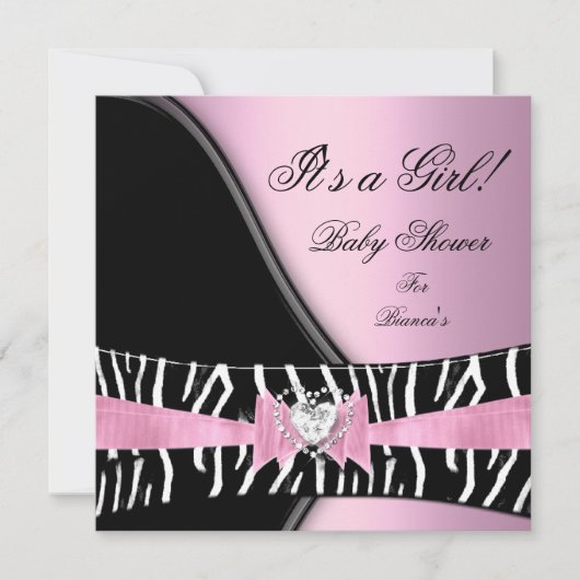 Baby shower Girl Baby roze Zebra Kaart (Voorkant)