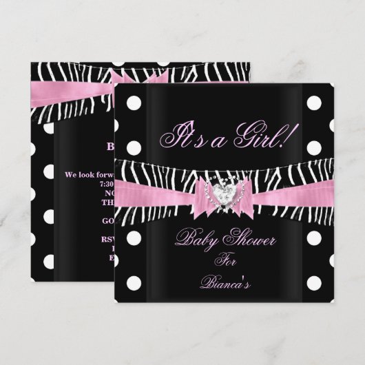 Baby shower Girl Baby roze zwarte Zebra stippen Kaart (Voorkant / Achterkant)