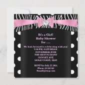 Baby shower Girl Baby roze zwarte Zebra stippen Kaart (Achterkant)