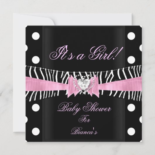 Baby shower Girl Baby roze zwarte Zebra stippen Kaart (Voorkant)