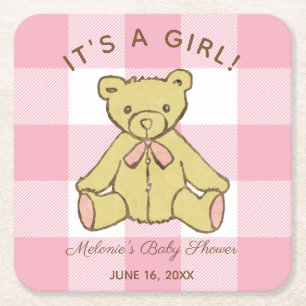 baby shower Girl Beer met naam en datum Kartonnen Onderzetters