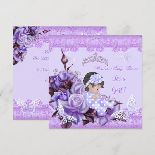 Baby shower Girl Butterfly Lila bruin Baby Kaart (Voorkant / Achterkant)