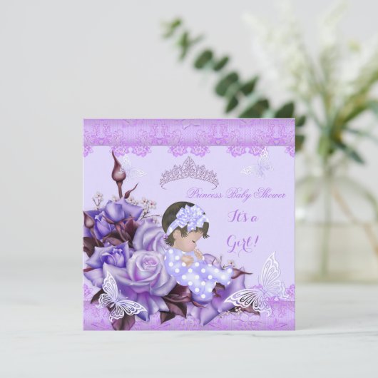 Baby shower Girl Butterfly Lila bruin Baby Kaart (Staand voorkant)