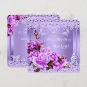 Baby shower Girl Butterfly Paarse roze rozen 2 Kaart (Voorkant / Achterkant)