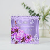 Baby shower Girl Butterfly Paarse roze rozen 2 Kaart (Staand voorkant)