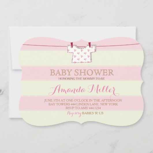 baby shower Girl Clothesline Invitations Kaart (Voorkant)